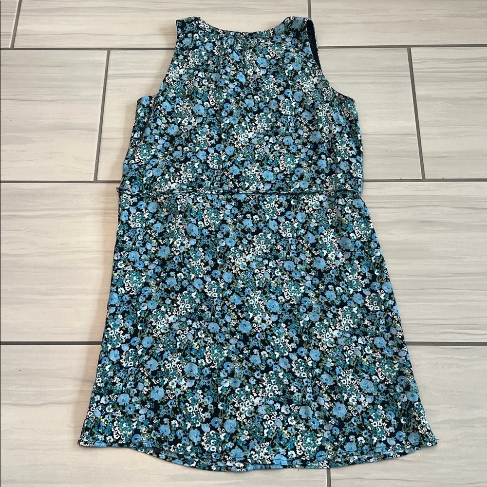 LOFT Black and Blue Floral V-Neck Sleeveless Dress with Tie - Size XS - Picture 3 of 8
